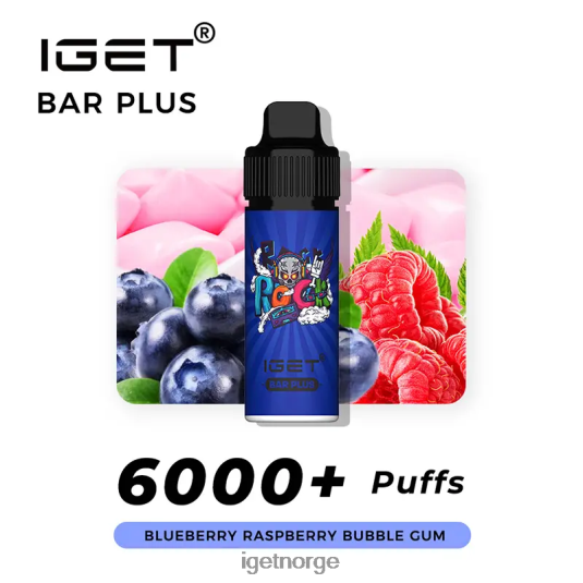 IGET Vape Online bar pluss 6000 drag F0B4P8240 blåbær bringebær tyggegummi