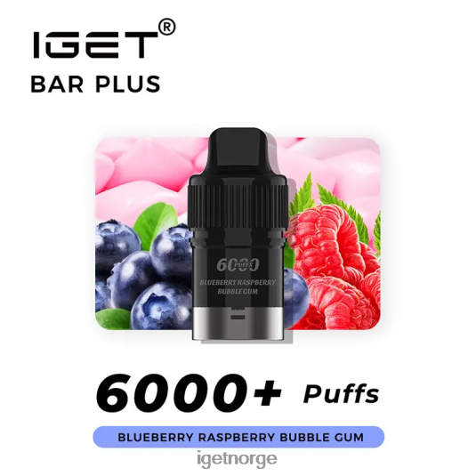 IGET Vape Sale bar pluss pod 6000 puff F0B4P8252 blåbær bringebær tyggegummi