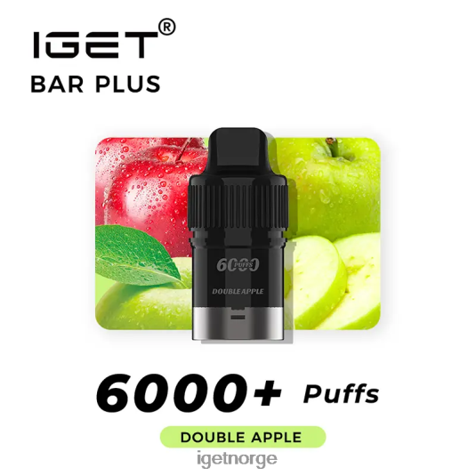 IGET Bar Store nikotinfri bar pluss pod 6000 puff F0B4P8378 dobbelt eple